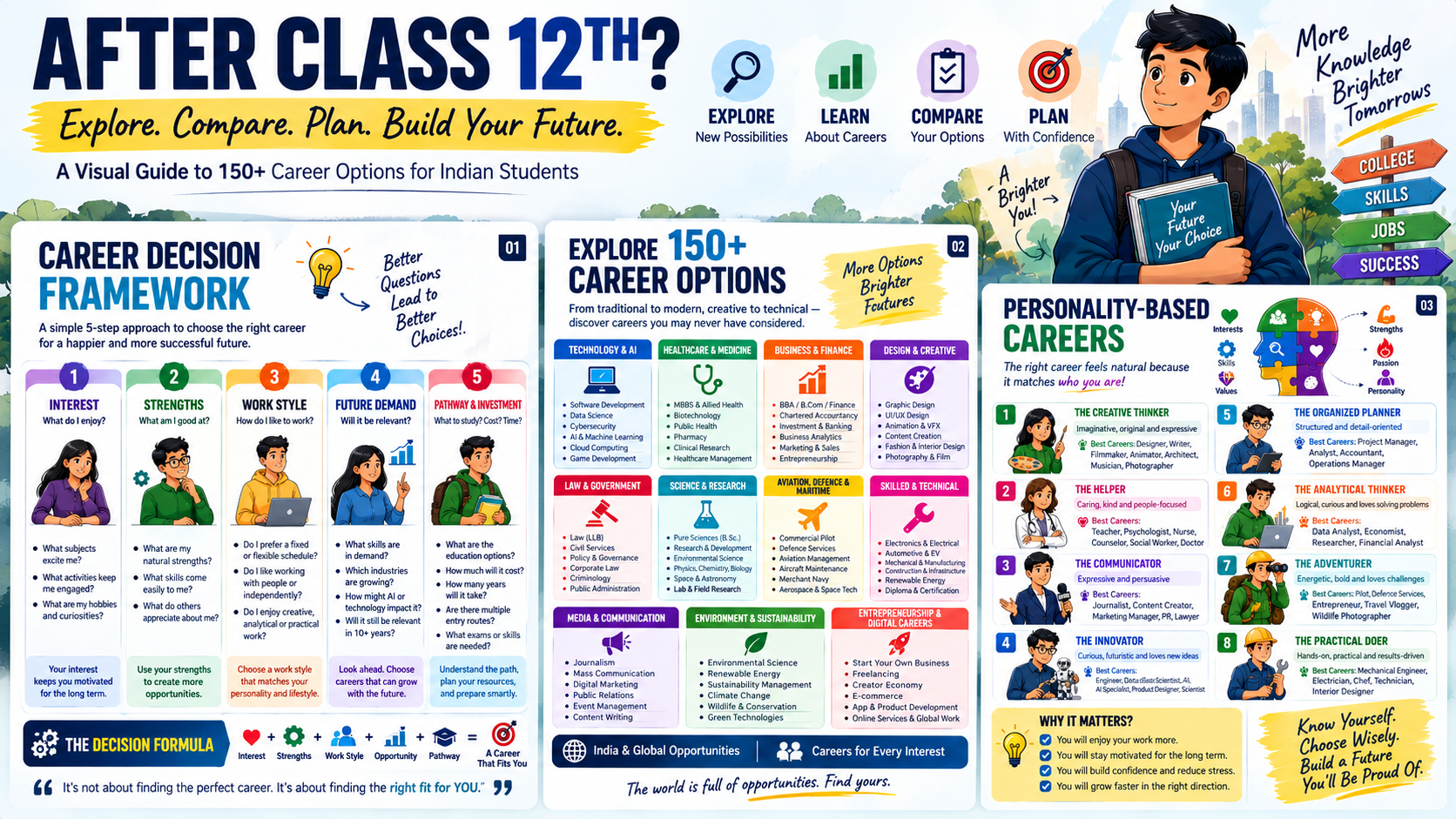 Inside the guide: the career decision framework, 150+ career options and personality-based careers